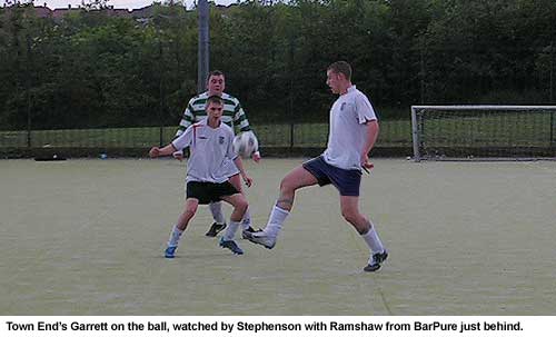 Michael Garrett, from Town End FC, controls the ball in their 4-1 defeat against BarPure