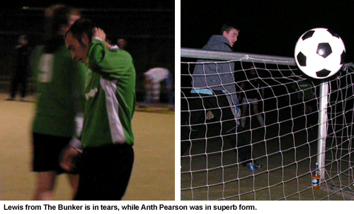 Lewis in tears and Anth Pearson watches the ball over the bar.