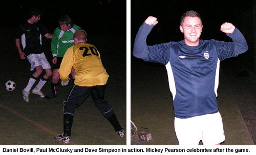 Mickey Pearson from Downhill FC celebrates.