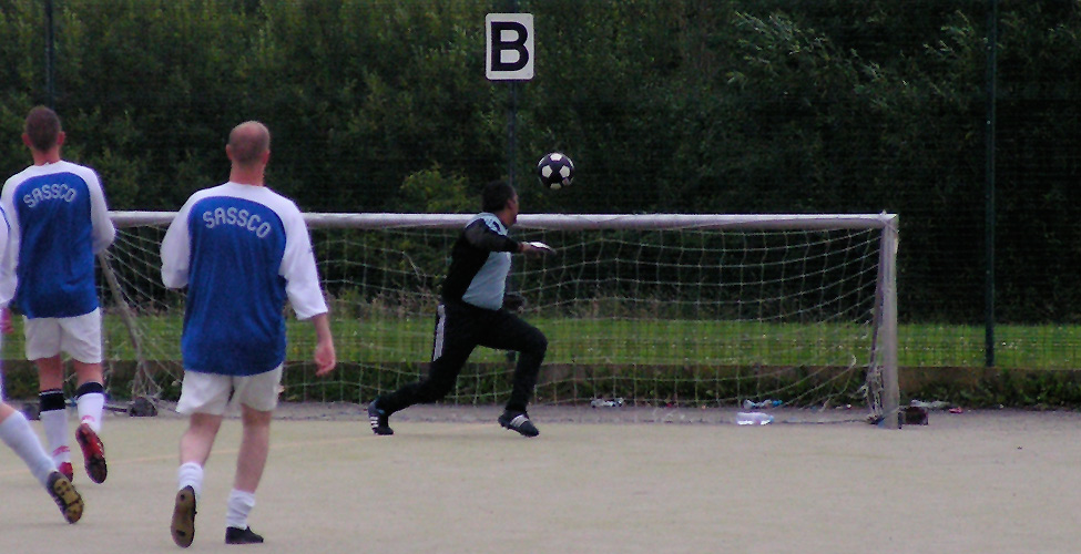 Sangha watches the ball fly over in Sassco's 4-3 defeat against IPS. Photo by Dan Campbell.