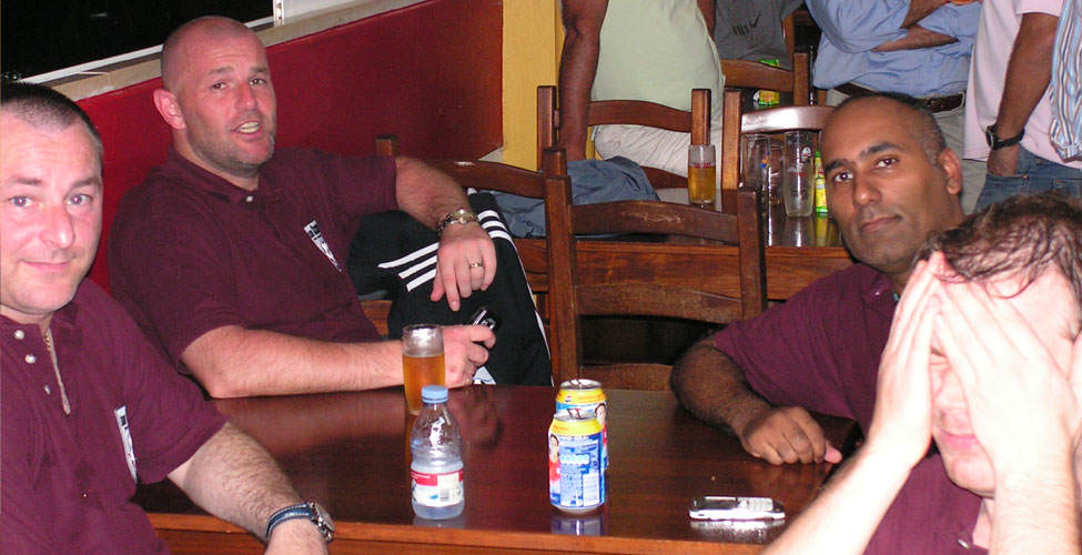 Harper, Mulvaney, Sangha and Dixon (suffering) relax in the stadium restaurant afterwards.