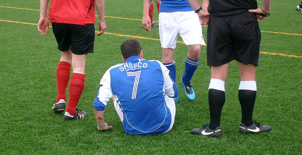 Lee Ramsay, Sassco's best player, but bruised and battered throughout the game.