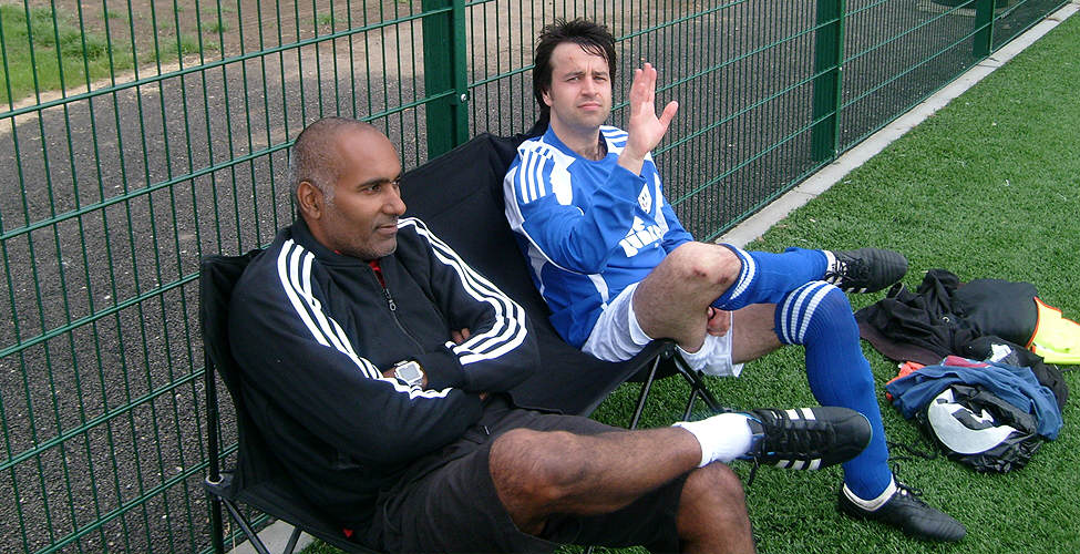 Dave Gourlay takes a breather, while Sangha wonders how many games before he sacks Greenwell...again.